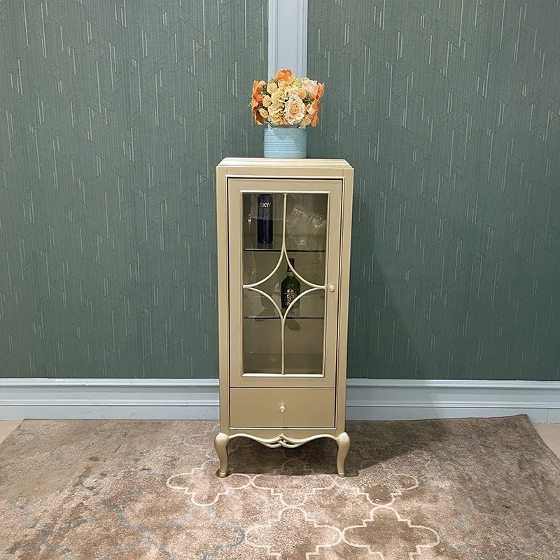 

French solid wood single door wine cabinet, European simple solid wood carving flower restaurant wall double door wine cabinet