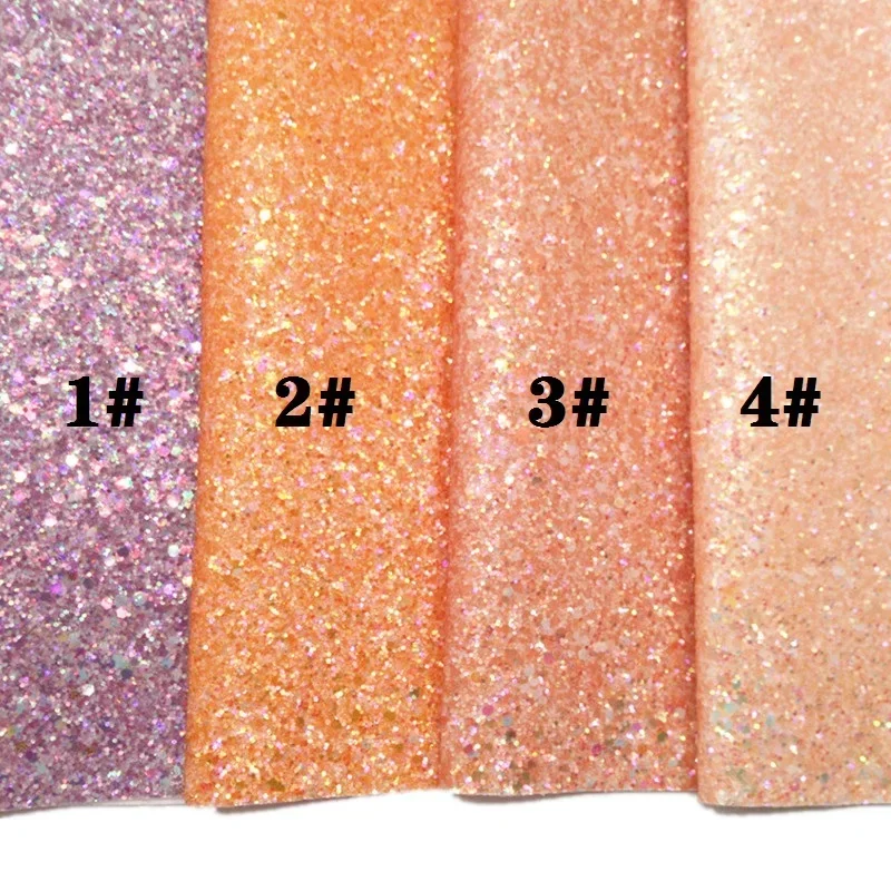 Iridescent Light Colors Chunky Glitter Faux Vinyl Leather Fabric Felt Backing Leather For Bow DIY 21X29CM FZ271B