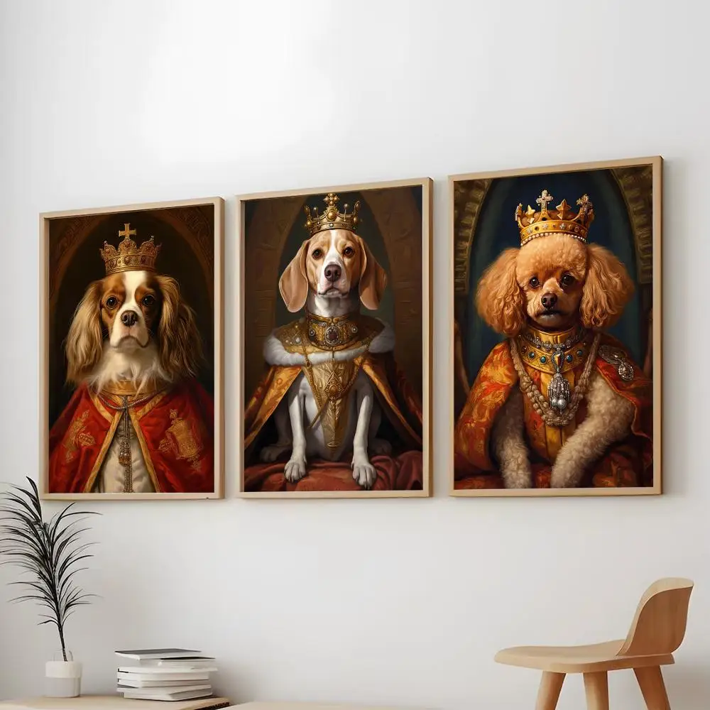 Crown Dachshund Poodle Labrador pet dog Painting Calligraphy Modern Aesthetic Wall Art Print Trendy Bedroom Home Decor Gift