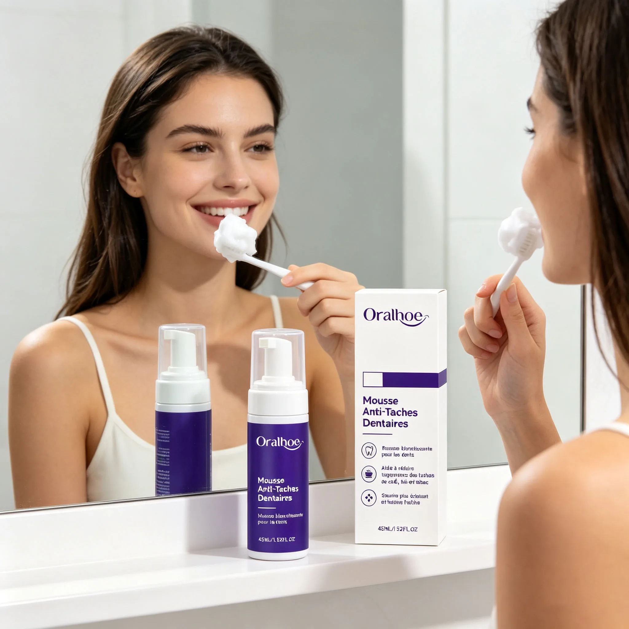 Oralhoe Purple Toothpaste Mousse Plaque Removal Soothe Gums Reduce Pigmentation Restore Natural Shine Teeth Whitening Toothpaste