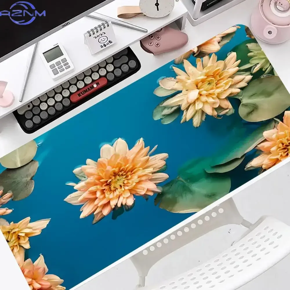 Vibrant Mixed Floral Large Mousepad, Non-Slip Rubber Waterproof Extended Desk Mat, Fresh Colorful Flower Art Mouse Pad for Gamin