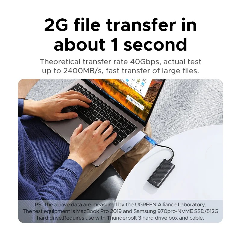 UGREEN 맥북 프로 에어 도킹 스테이션 USB-C 분배기용 USB-C 허브, C타입-썬더볼트 3 4K HDMI SD 및 TF USB3.0 어댑터, 6 인 2