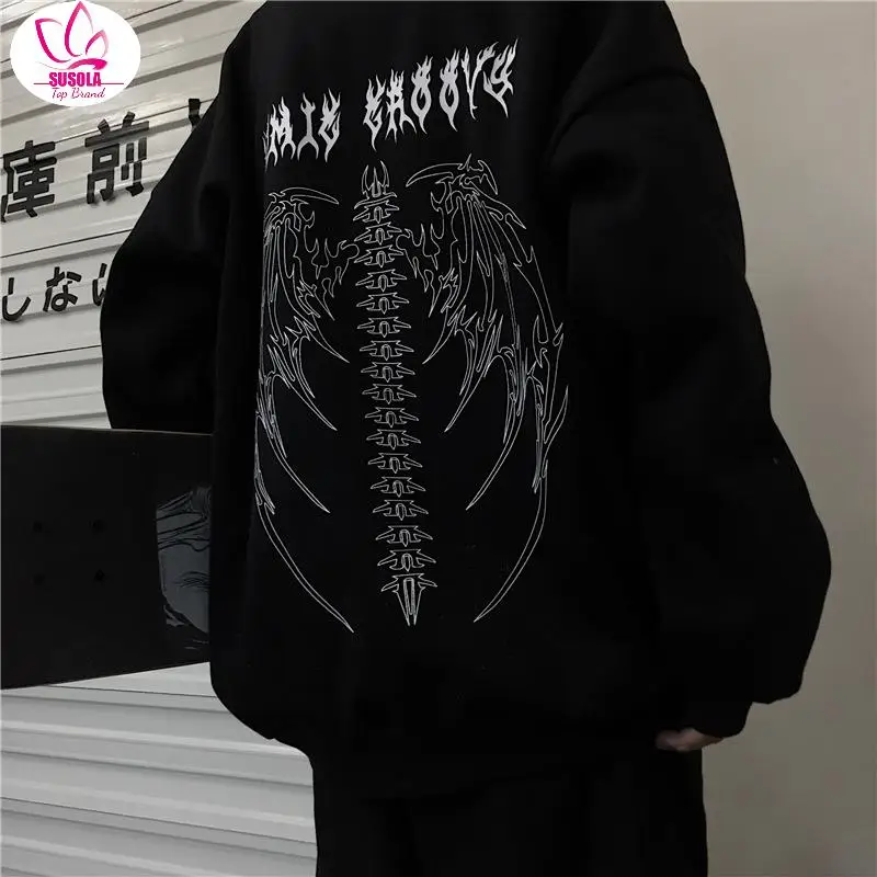 Oversized Hoodie Women Gothic Long Sleeved Hooded Sweatshirts Harajuku Punk Loose Casual Hoodies Woman Man Sudaderas Hip Hop