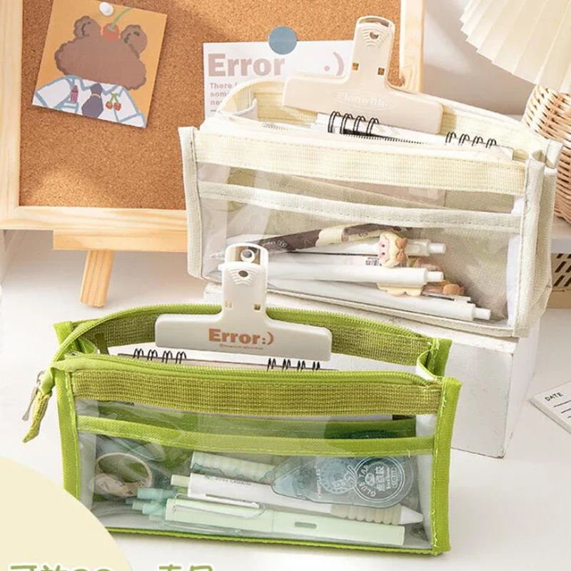 6 Layers Pencil Case Large Capacity Pencil Bag Kawaii Transparent Zipper Bag Portable Storage Pouch School Office Supplies