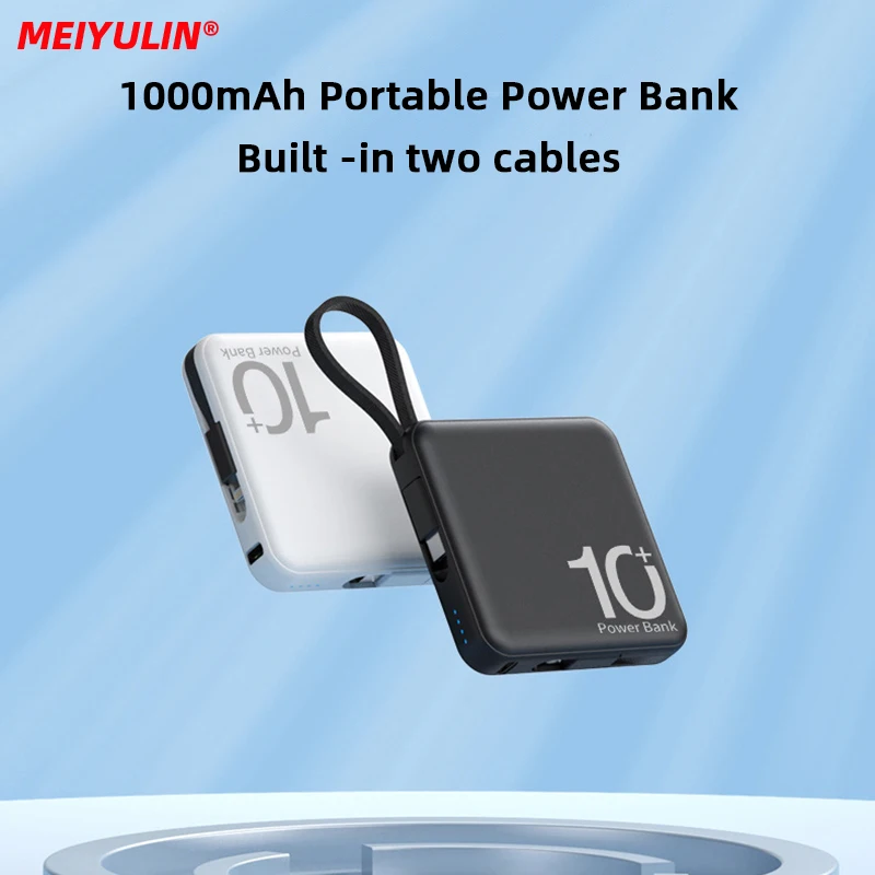 10000mAh Mini Power Bank Fast Charger Portable Rechargeable External Battery Built-in Cable for iPhone 14 13 12 Samsung Xiaomi