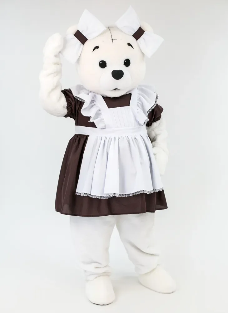

Cute Plush Bear Mascot Costume Maid Outfit Cartoon Doll Apparel for Halloween Christmas Performances And Weddings