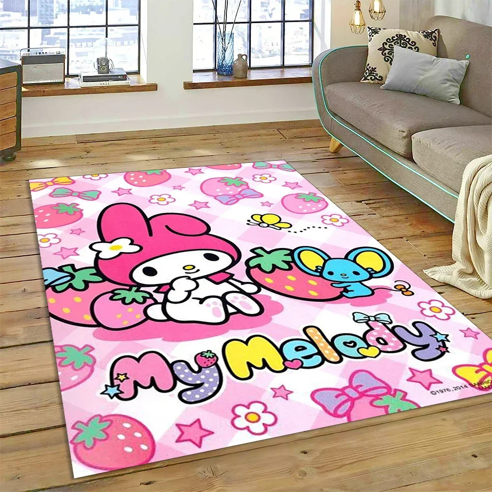 Melody Melo Cartoon Kawaii Sanrio Girl Carpet Rug for Bedroom Living Room Home Sofa Decoration,child Game Large Decor Floor Mat