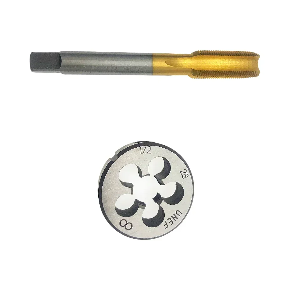1/2-28Tap & Die Set Hand Tools，Tap and Die Set TiN Coated RH，Thread Tap Threading Tool，Set