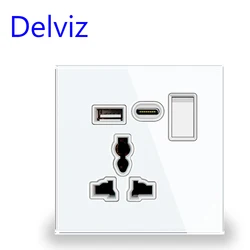 Delviz Universal USB Socket, 2A Dual USB Charger Port,Switch control,Crystal Glass Panel, Electric plug Wall Type c Power Socket