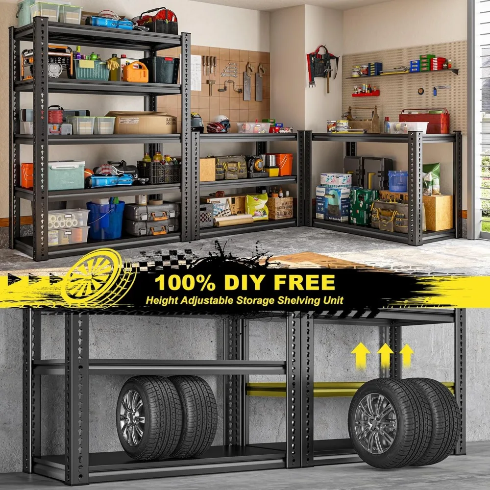 Adjustable 5-Tier Heavy-Duty Metal Storage Shelves for Garage, Supports Up to 2000 LBS, Versatile Rack System