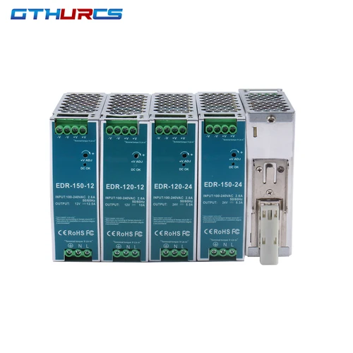 Imagen 2 del producto Mini interruptor de fuente de alimentación de Riel Din, Industrial, AC/DC, serie EDR-75 120, 150, 12V, 24V, 48V, DC 75W, 120W, 150W