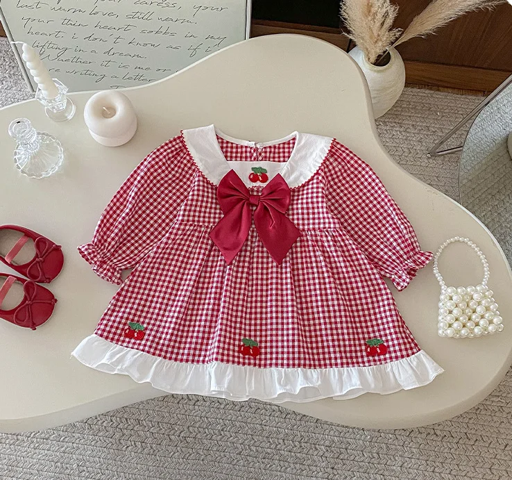 

New Baby Girls Infant Red Plaids Bow Dress, Princess Newborn Party Dresses 0-3 T