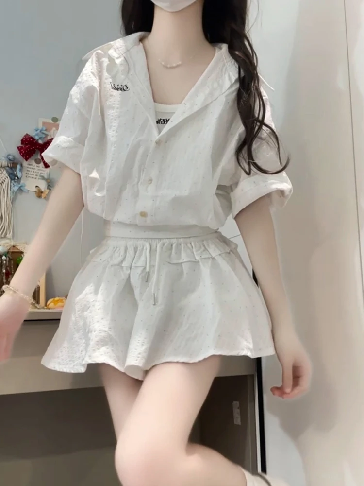 Blanc irt Dr femmes taille haute a-ligne jupe ensemble coréen Sle confortable Polyester mélange longue Sve été nouveauté