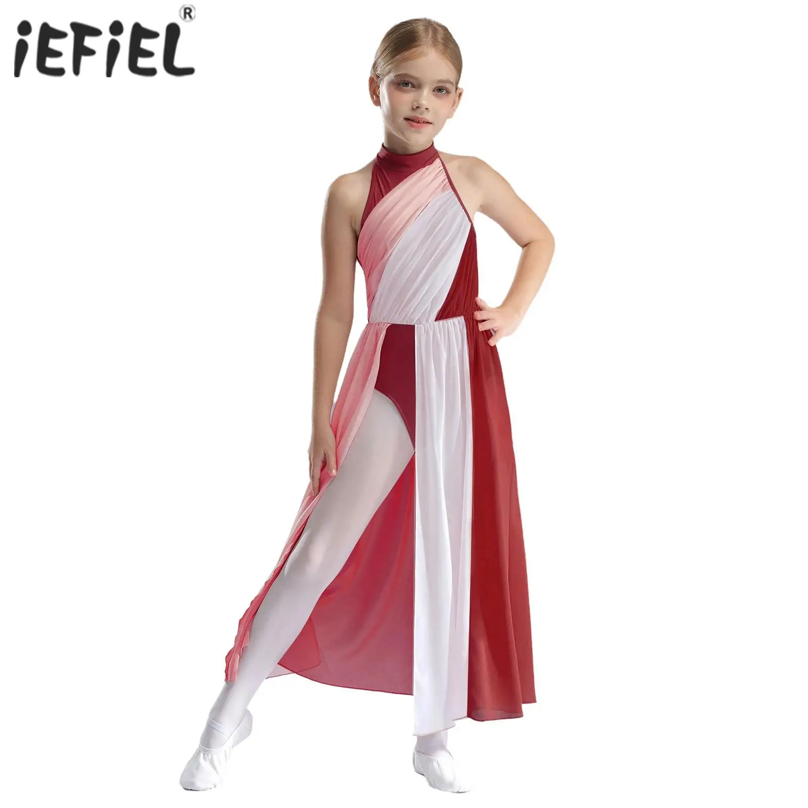 

Детские балетные трико с блестящими стразами для девочек, художественный костюм для фигурного катания, балетный трикотаж, лирическое танцевальное платье с разрезом