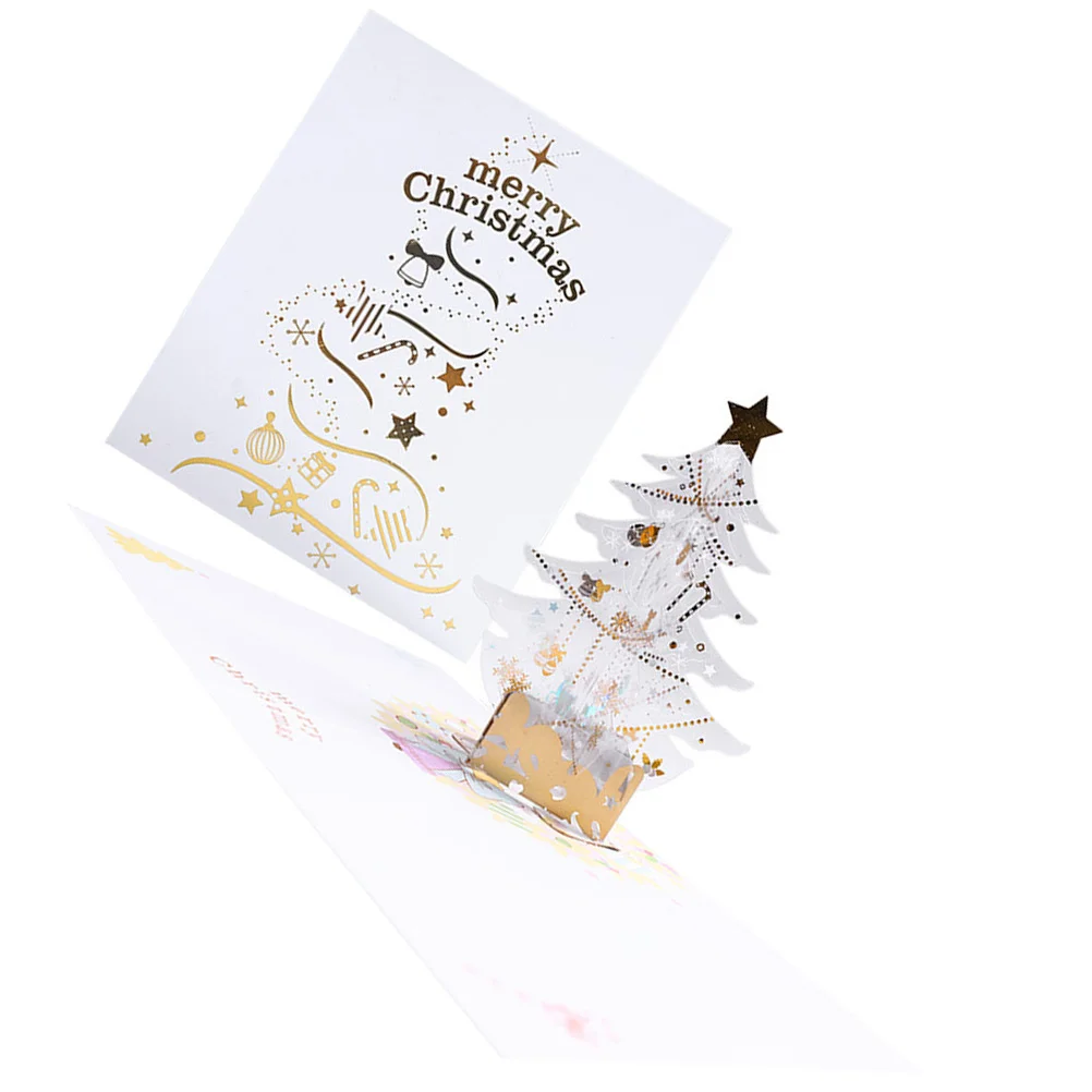 Tarjeta de felicitación de fiesta, postales de vacaciones 3d, regalos de árbol de Navidad de cristal, Pvc decorativo de Año Nuevo