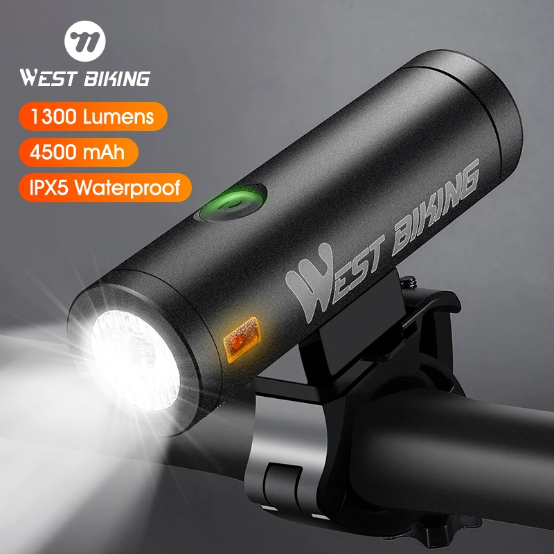 WEST BIKING 4500mAh Bike Light 1300LM Front Lights USB Rechargeable LED Bicycle Flashlight Waterproof Headlight Bike Accessories