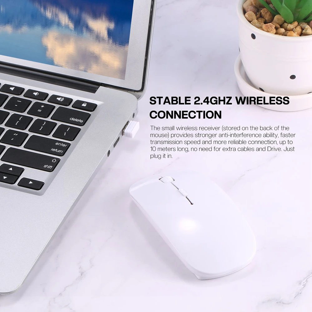 Slim Wireless Mouse 2.4GHz Optical Mice 1600DPI Gamer Office Quiet Mouse Ergonomic Design Mice With USB Receiver For PC Laptop