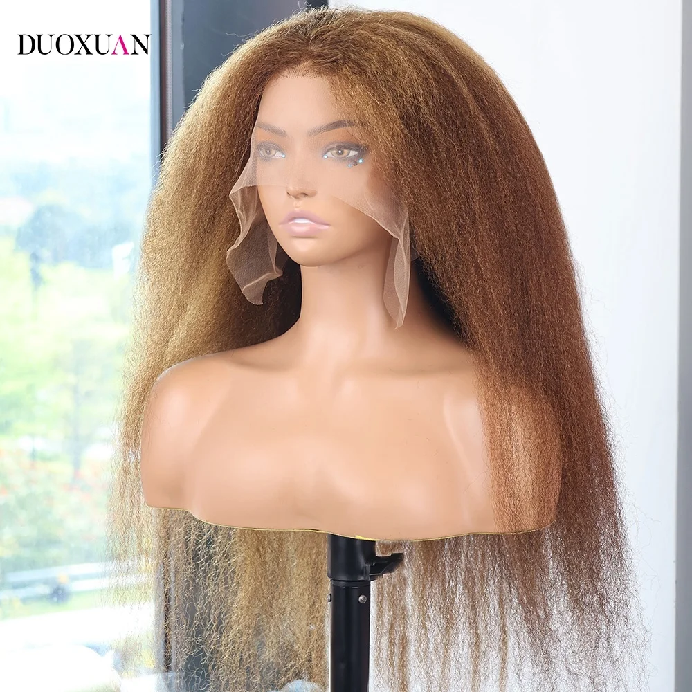

DUOXUAN 4/27 Highlight Wig Human Hair Kinky Straight 20 30 Inch 13x6 HD Lace Frontal Wig Blonde Brown Ombre Brazilian Long Hair