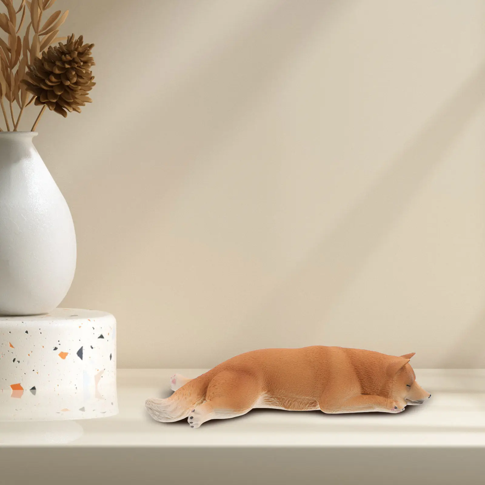 Realistic Sleeping Sculpture Solid Plastic Animal Decoration for Home Kindergarten Learning Tool Lifelike Dog Ornament