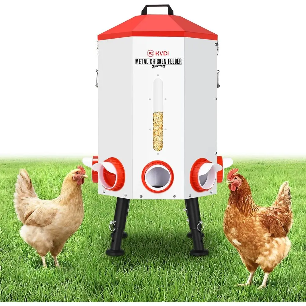 

70lbs - 80lbs Large Automatic , Adjustable Stand, 8 eeding Ports, Viewing Window, Sloped Roo Rain Protection Design