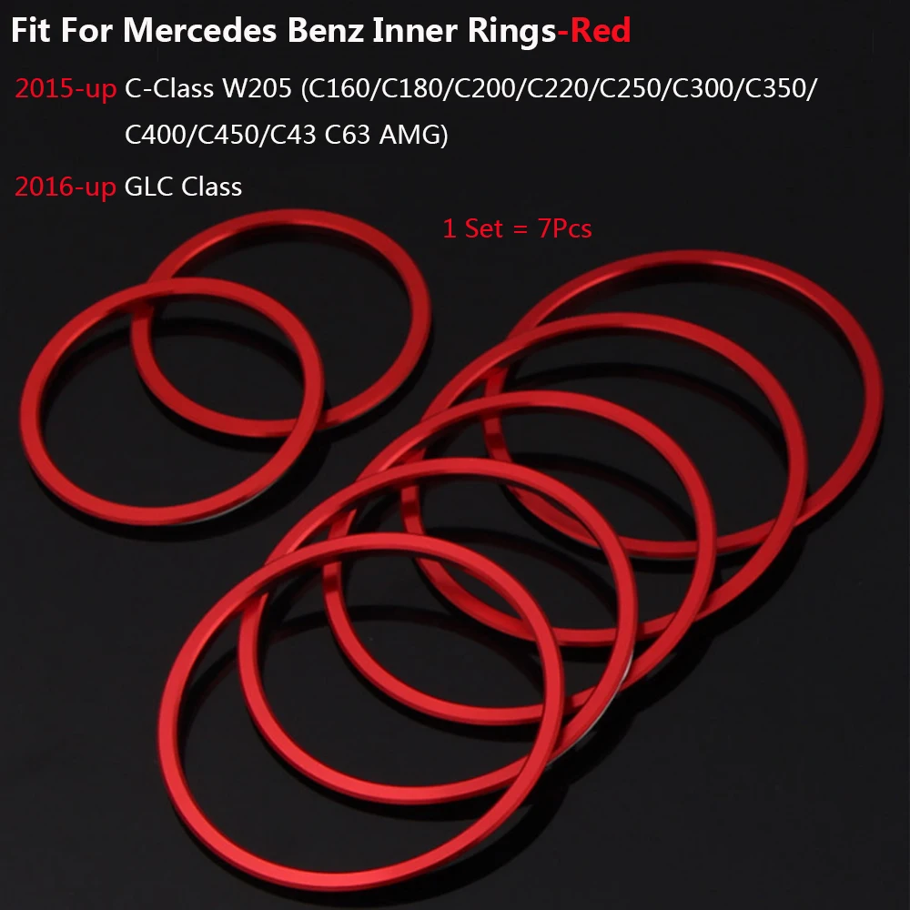 7Pcs Red Car AC Air Vent Outlet Inner Circles Frame Cover Trim For Mercedes Benz C GLC W205 C253 X253 Interior Decorative Rings