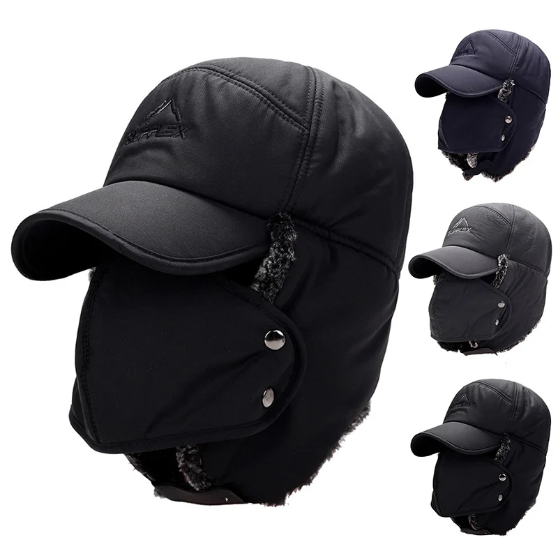 Winter Fur Warm Windproof Hat Men Women Lei Feng Cap Bomber Faux Fur Ear Flap Cap Black Ski Trooper Trapper Cold Anti-snow Cap