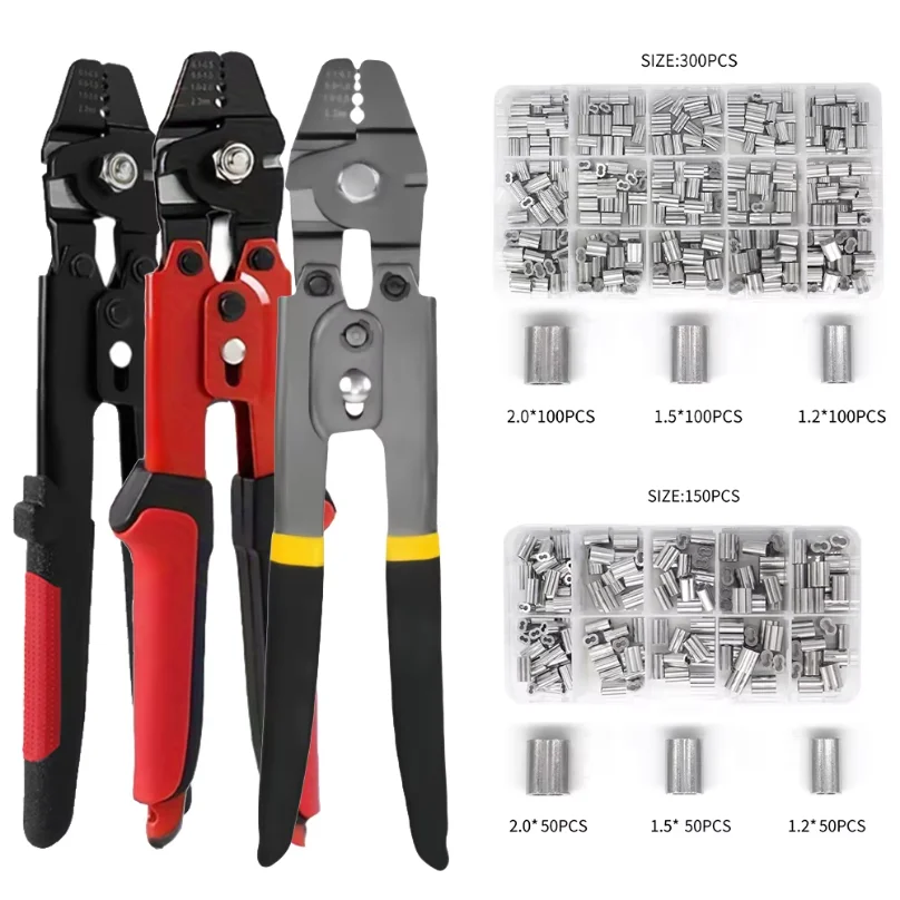 Wire Rope Crimping Tool 0.1-2.2mm Swager Tool for Aluminum Crimping Loop Sleeves With Cutting Function Hand Crimping Plier