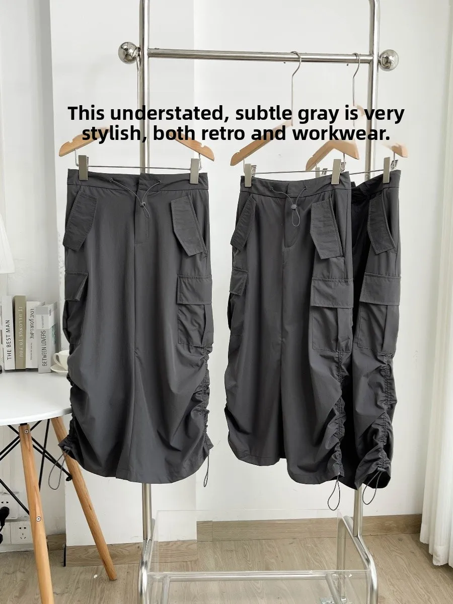 

Быстросохнущая рабочая юбка для женщин, серая, с завязками, асимметричным подолом, в стиле Commuter, со средней талией, А-силуэт