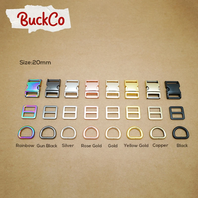 20pcs/lot(metal buckle+Tri-Glid+D ring/set)for garment luggage backpack dog collar DIY accessory 8 Colours 15mm to 30mm 4 sizes