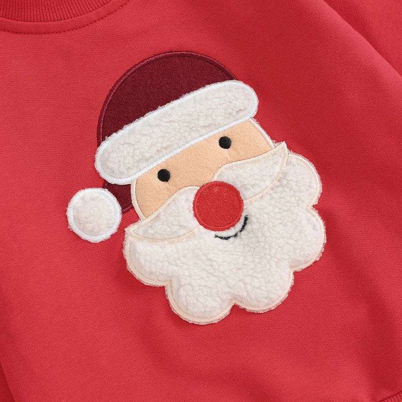 2023-10-23 Lioraitiin Toddler Boys Christmas Outfits Santa/Elk Fuzzy Embroidery Long Sleeve Sweatshirts+Long Pants Clothes Set