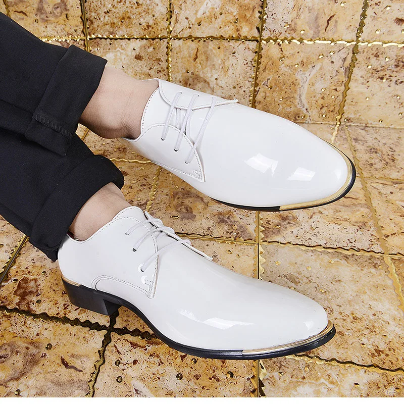 New Men Patent Leather Shoes  British Style Men's Dress Shoes Lace Up Pointed Toe Wedding Business Party Social Shoe Male