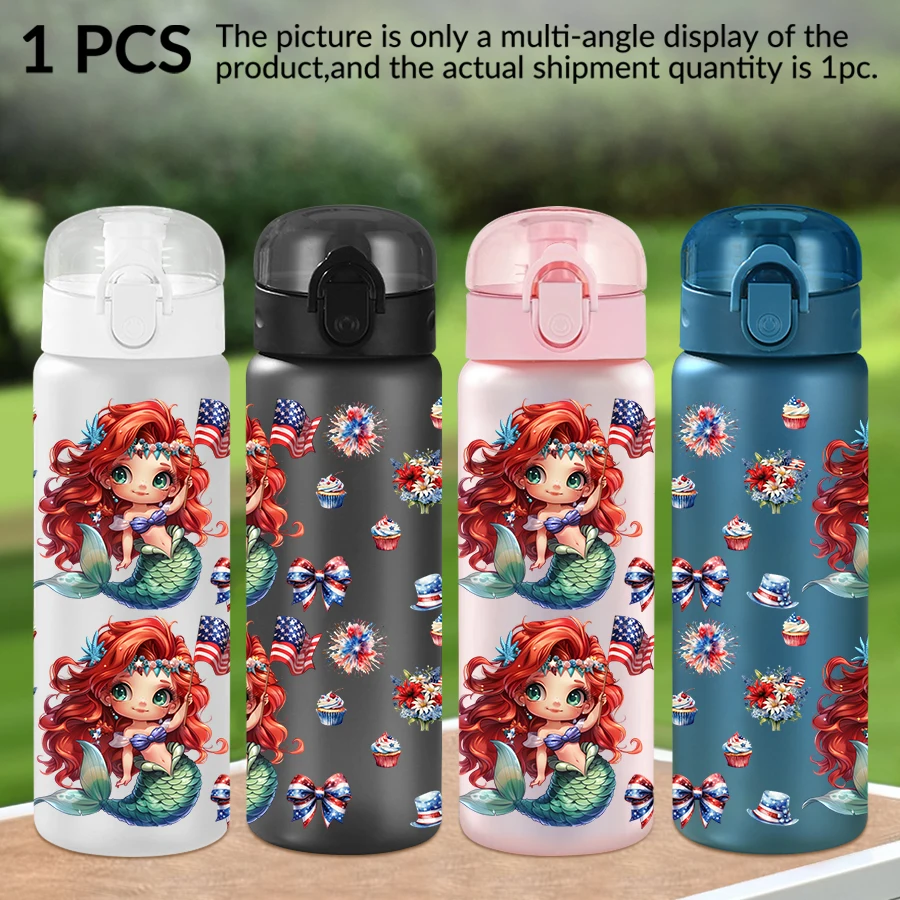 

1 шт., пластиковая бутылка для воды Disney, Русалка, Патриотическая, 26 унций, спортивная чашка для воды с подъемной веревкой, подарок на день рождения/позад в школу