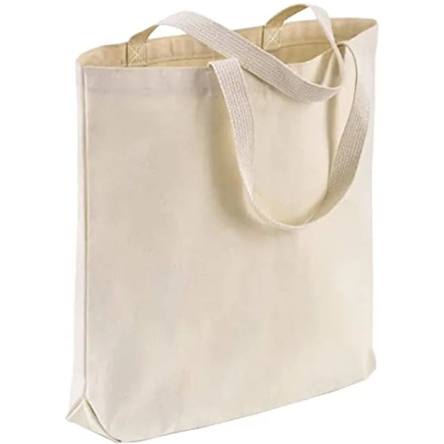 

12-Pack Heavy Duty Sturdy Canvas Tote Bags with Handles - Reusable Natural Grocery Shopping Bags Blank Cloth Fabric for DIY, Cr
