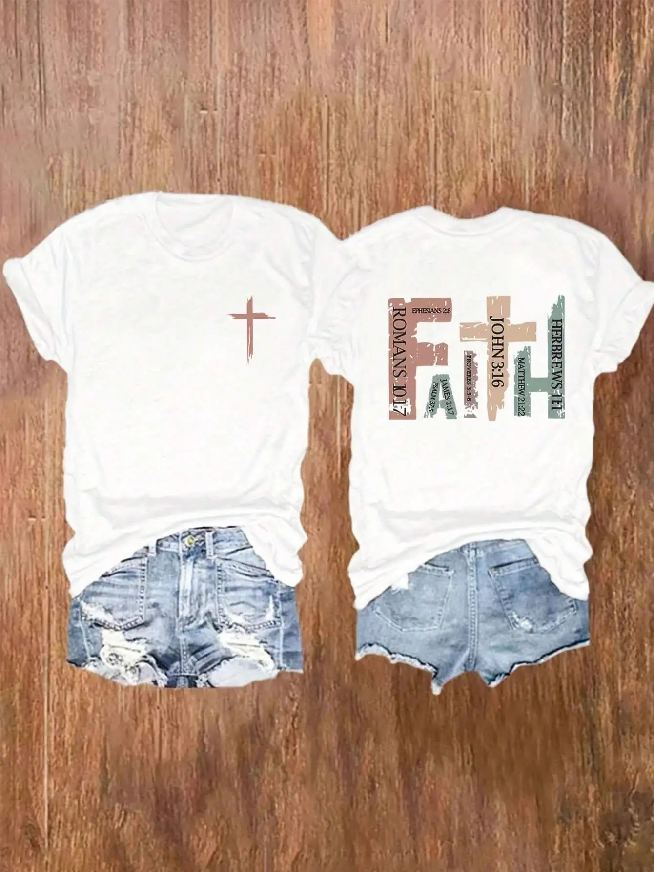 Vintage Christian Shirt With Bible Verses, Casual Shirt, Retro Faith Cross Print, Pray Mom Tee Graphic Tees Women Tops