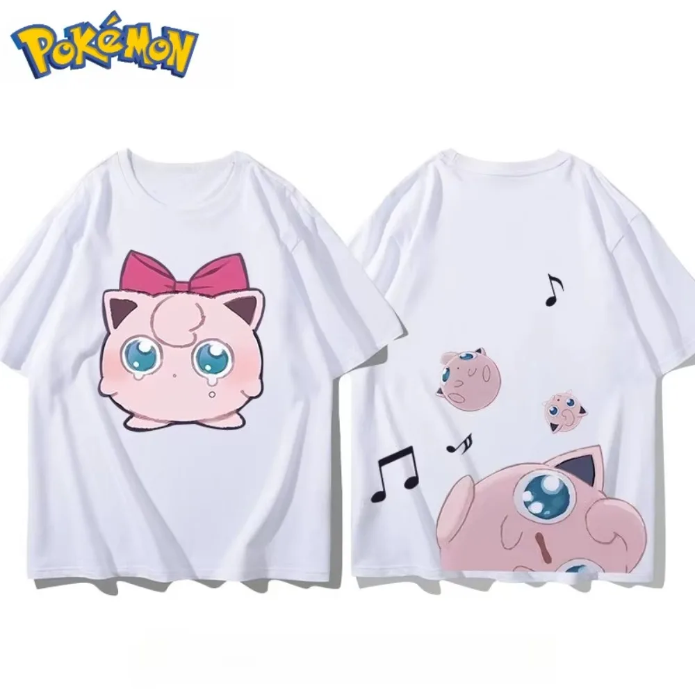 الرجال جديد بوكيمون Jigglypuff الجبهة والخلفية تي شيرت مطبوع الصيف جديد الرجال والنساء فضفاض عادية تنوعا قصيرة الأكمام