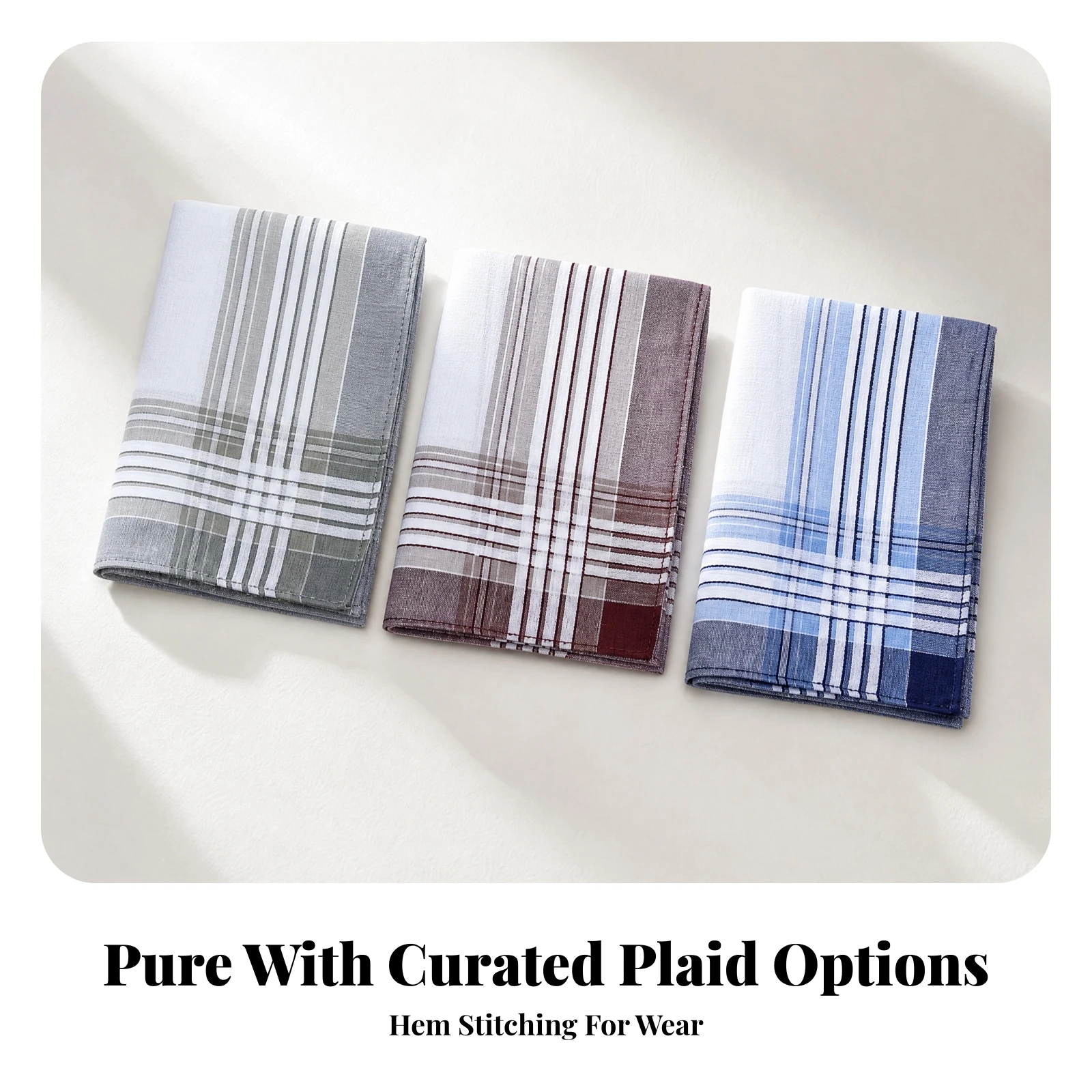 3 Pieces Woven Plaid Handkerchief Lightweight Plaid Pocket Square Check Pocket Square Absorbent Hankie Easy-Fold for Formalwear