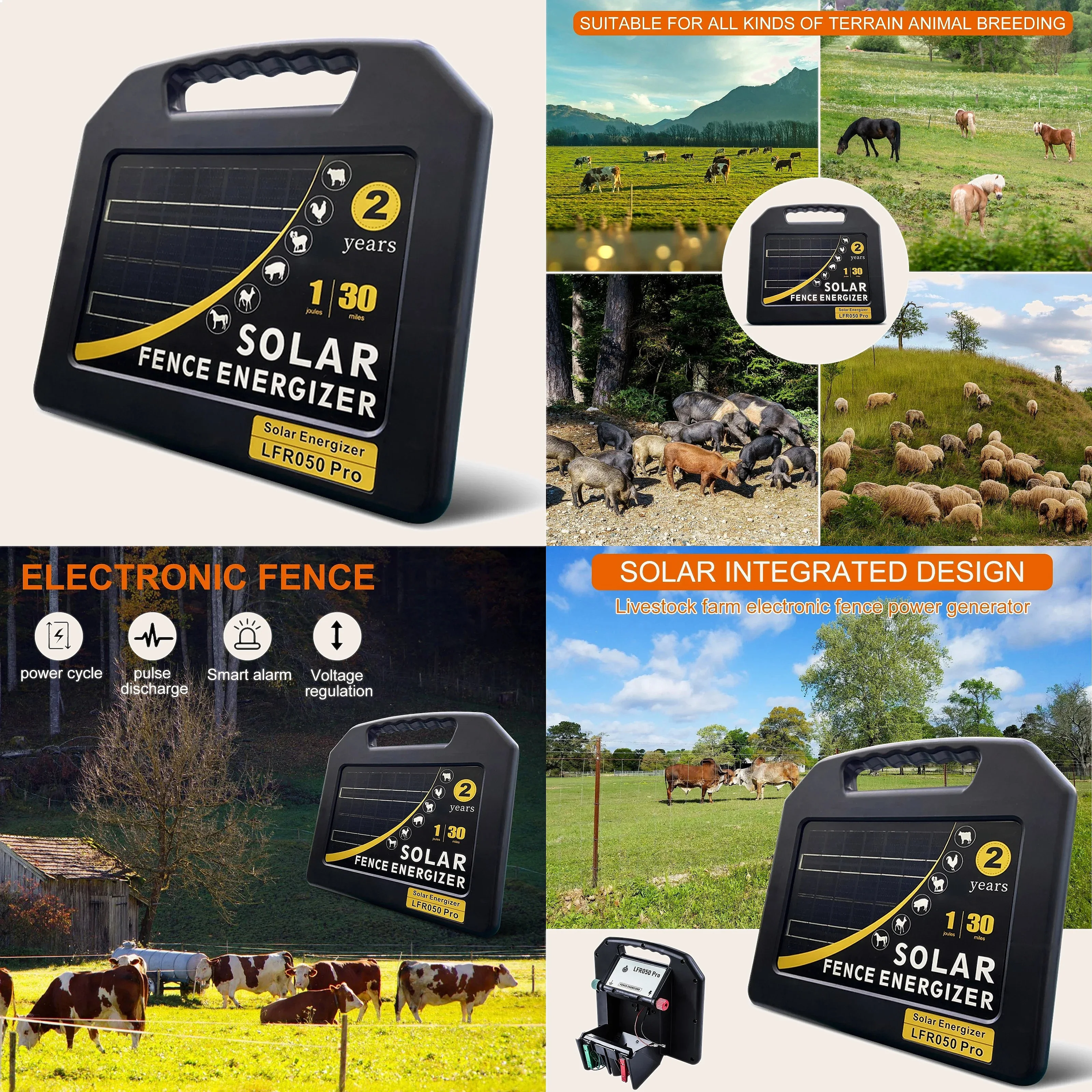 48KM Solar Fence Energizer High Voltage Pulse Controller Anti-Theft Livestock Cattle Farm Tool
