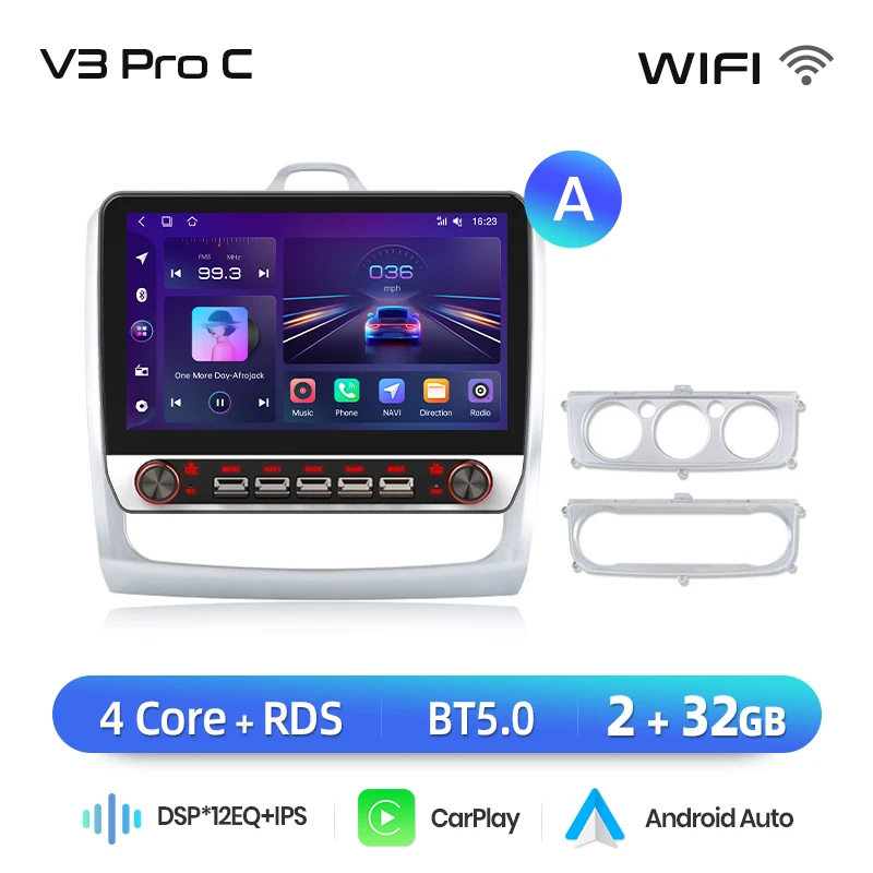 Junsun 13.1″ QLED Draadloze CarPlay Android Auto Autoradio Voor Ford Focus Mk2 Mk3 2004-2011 Intelligente Systemen DSP SWC RDS GPS