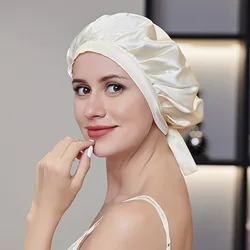 100% Mulberry Silk Bonnet Sleep Cap for Woman Night Hat 16 Momme with Adjustable Ribbons Hair Care