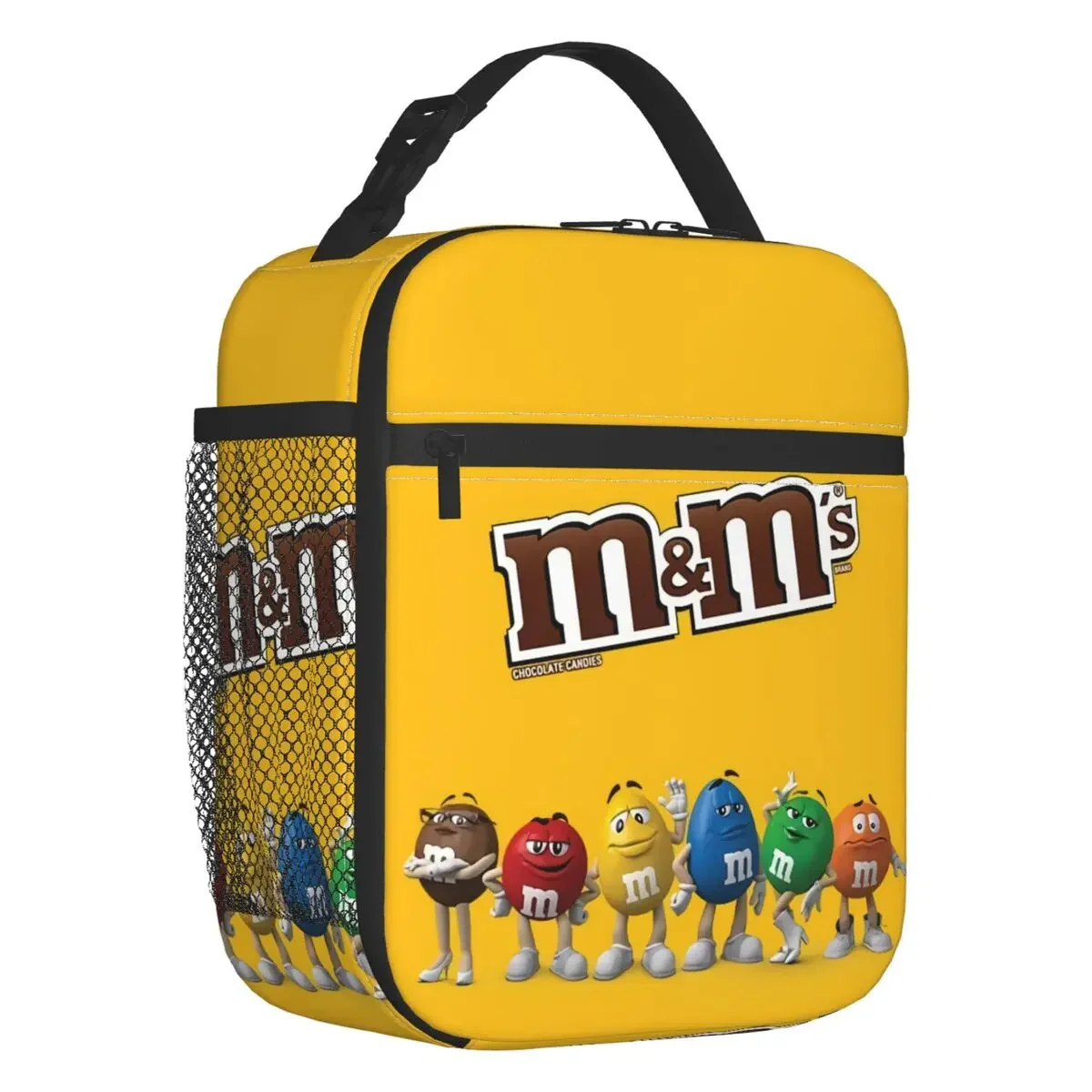 M&M\'s Chocolate Beans Insulated Lunch Bag for Outdoor Picnic Cartoon Candy Chocolate Leakproof Thermal Cooler Lunch Box Women