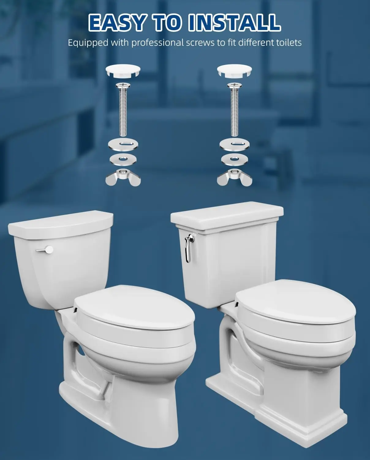 Elevated Toilet Seat Riser 3 Inch Heavy Duty Soft Close Easy Install Clean Elongated Raised Bowl White for Elderly Disabled