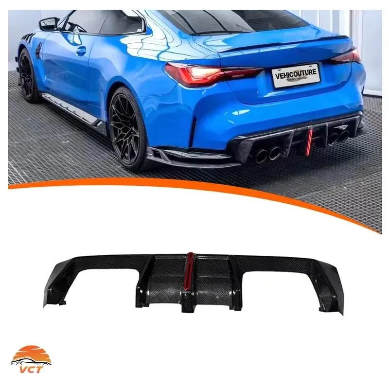 New VCT Dry Carbon Fiber Rear Bumper Diffuser with LED for M4 G82/M3 G80 2020-2024 100% Fitment Stick & Screw Installation