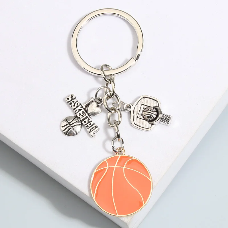 Metal Enamel Sports Keychain I Love Basketball Key Ring Basketball Hoop Key Chains For Athletes Men\'s Gifts DIY Handmade Jewelry