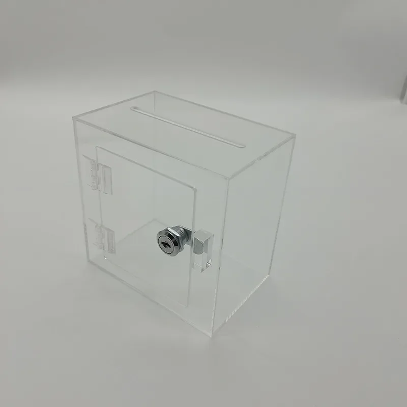 Transparente Acryl-Spendenbox für Wohltätigkeit. Opinion-Stimmbox aus Acryl