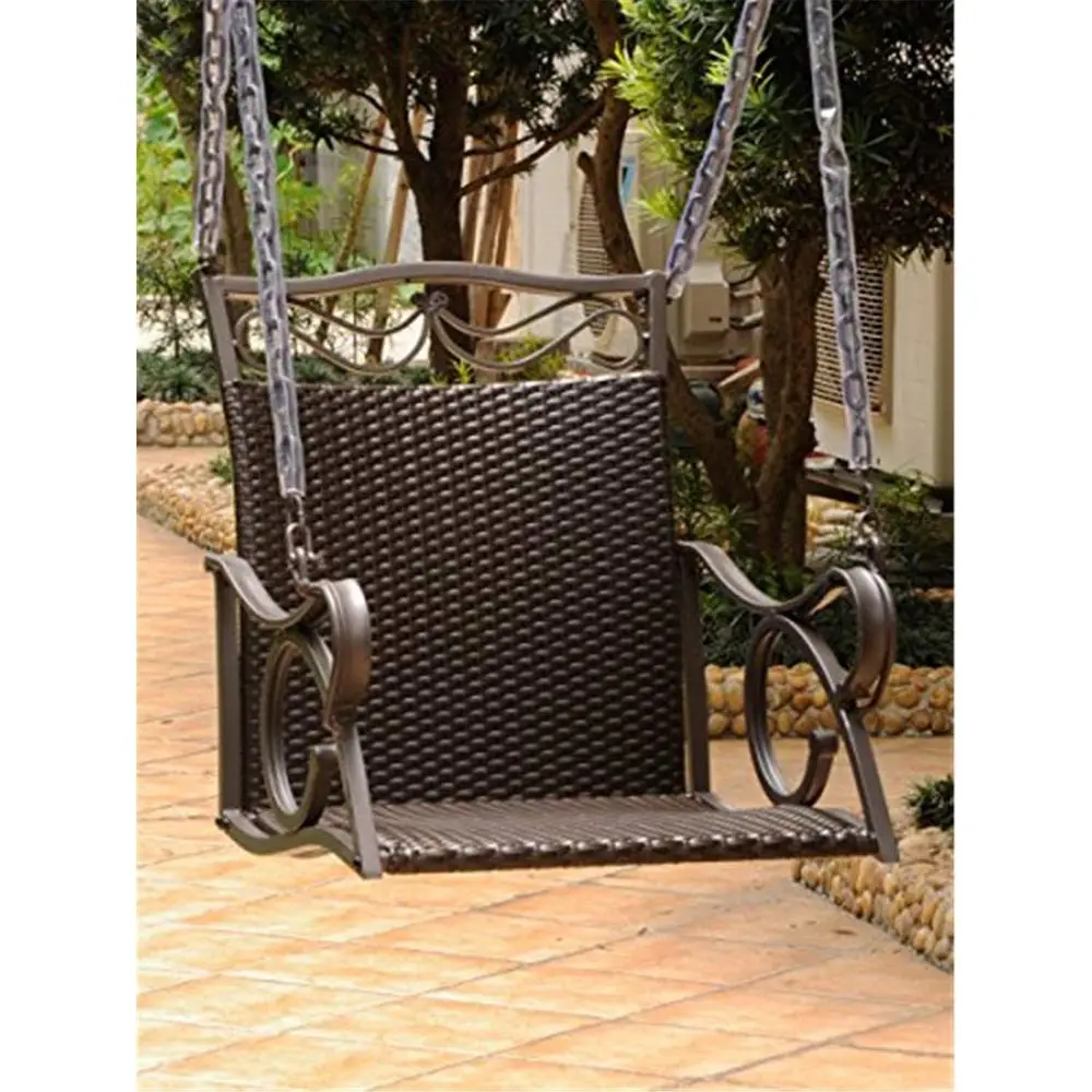 Resin Wicker Swing for Porch in Chocolate Brown