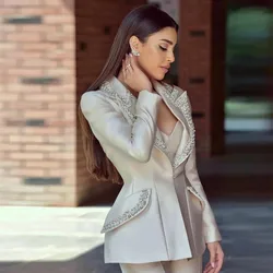 Gorgeous Crystal Women Suits 2 Pieces One Button Shiny Pocket Blazer Custom Made Fashion Slim Fit Elegant Celebrity Jacket Pants