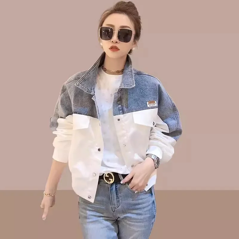 

2024 Spring and Autumn New Popular Fashionable Contrast Color Denim Combination Coat Casual Loose Short Top Korean Women's Coat