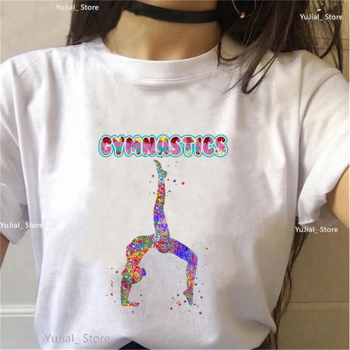 Neueste Aquarell Splash Glitter Gymnastik Mädchen Grafik Gedruckt T-shirt Mädchen Liebe Sport Casual Sommer Mode T-Shirt Frauen