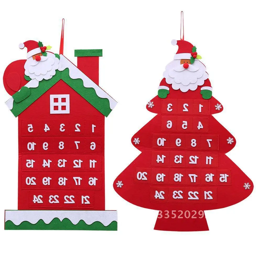 

DIY Felt Christmas Tree Hanging Ornaments Calendar Santa Claus Theme Stereo Storage Pendant Gifts for Holiday Decor