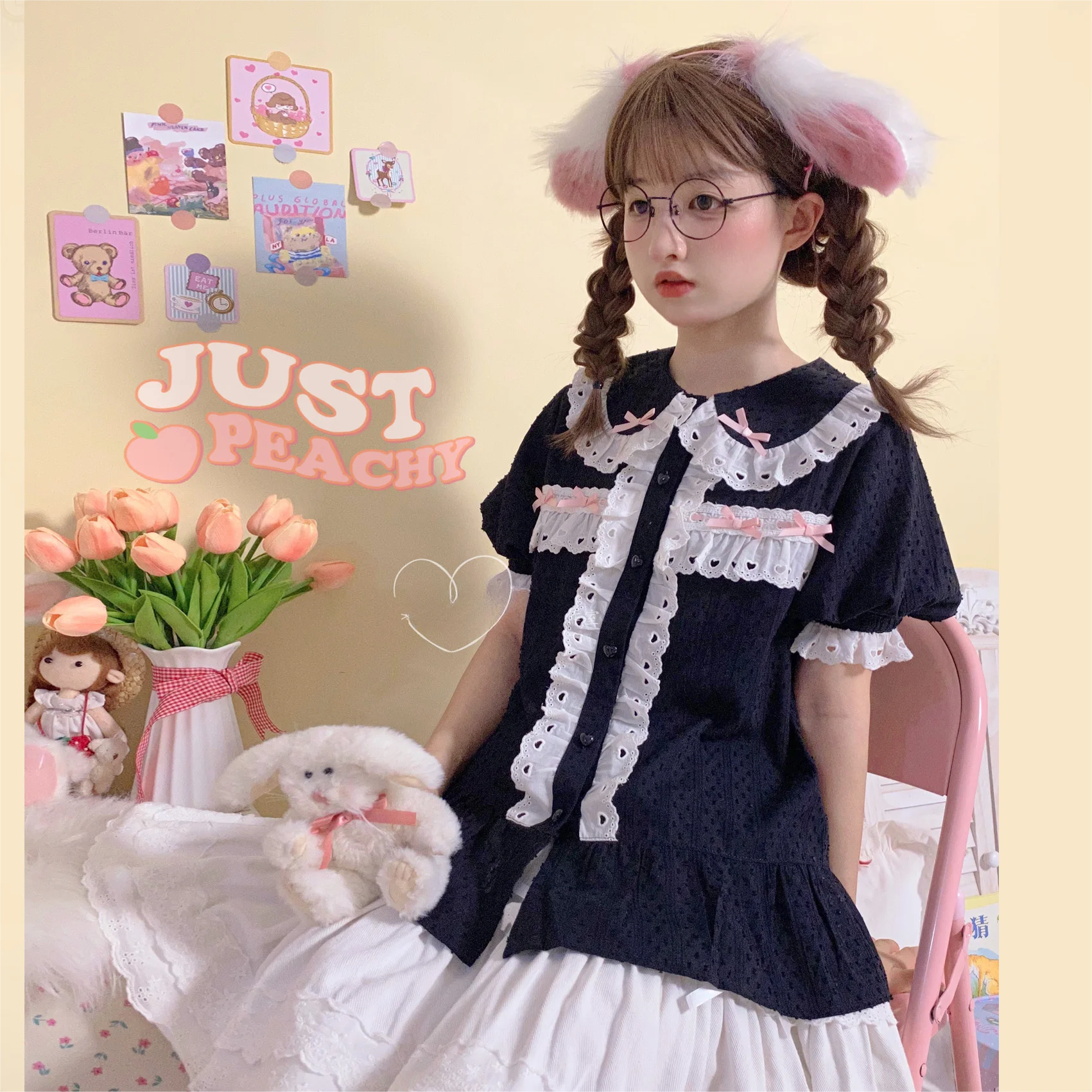 Girl Sweet Elegant All-Match Lolita Inner Cotton Shirts Women Japanese Summer Fashion Peter Pan Collar Casual Y2k Pink Blouses